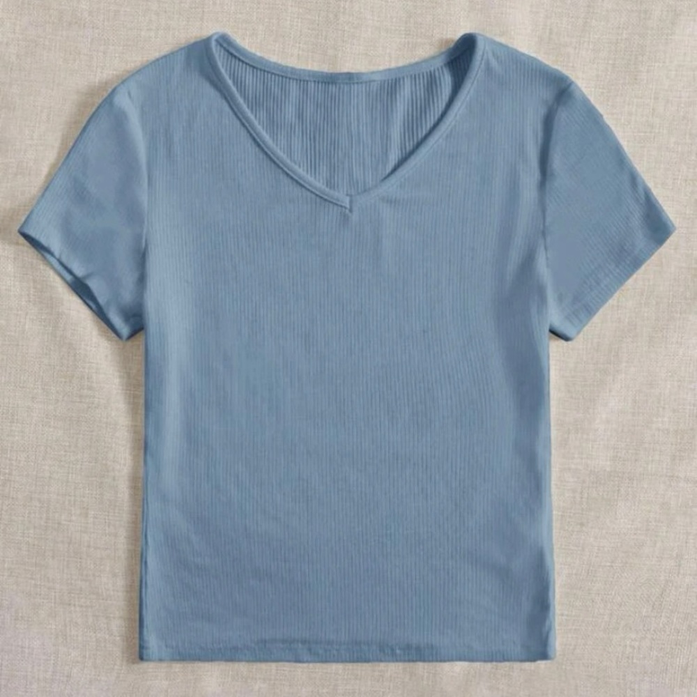 Blue Rib Knit Women’s Tee Shirt